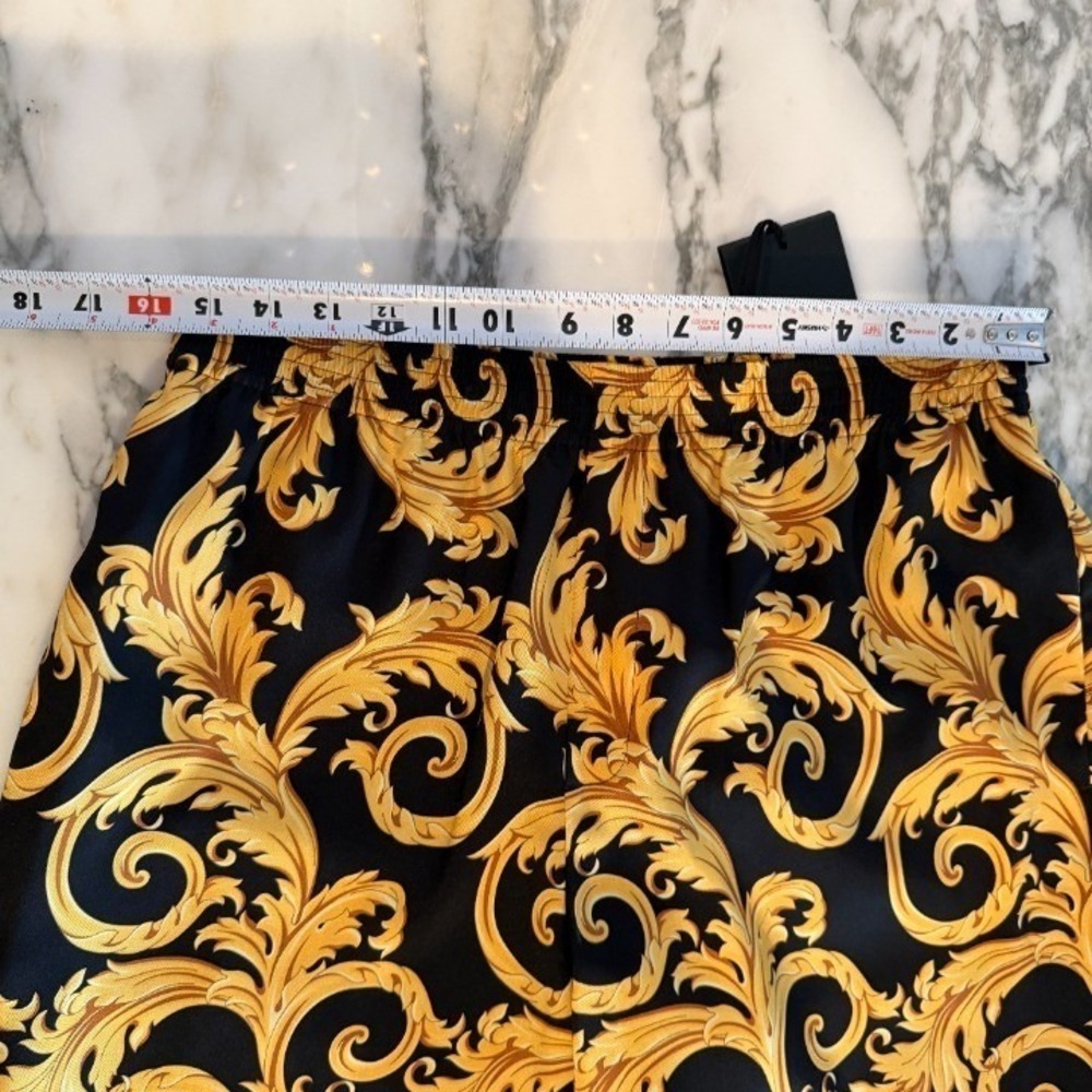 Versace Men'sBaroque Print Twill Poly Shorts Black Gold Print Shorts, sz 50 - Picture 10 of 12